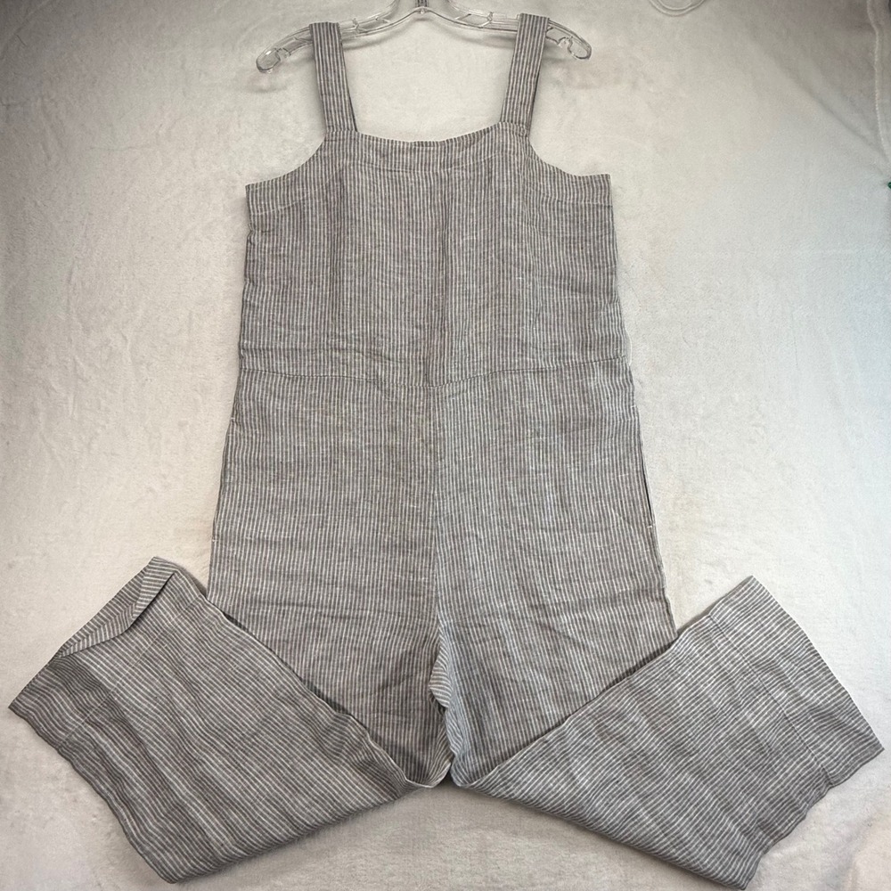 Everlane Linen Striped Jumpsuit Wide Leg Sleeveless Casual Size 10 NWOT- no belt